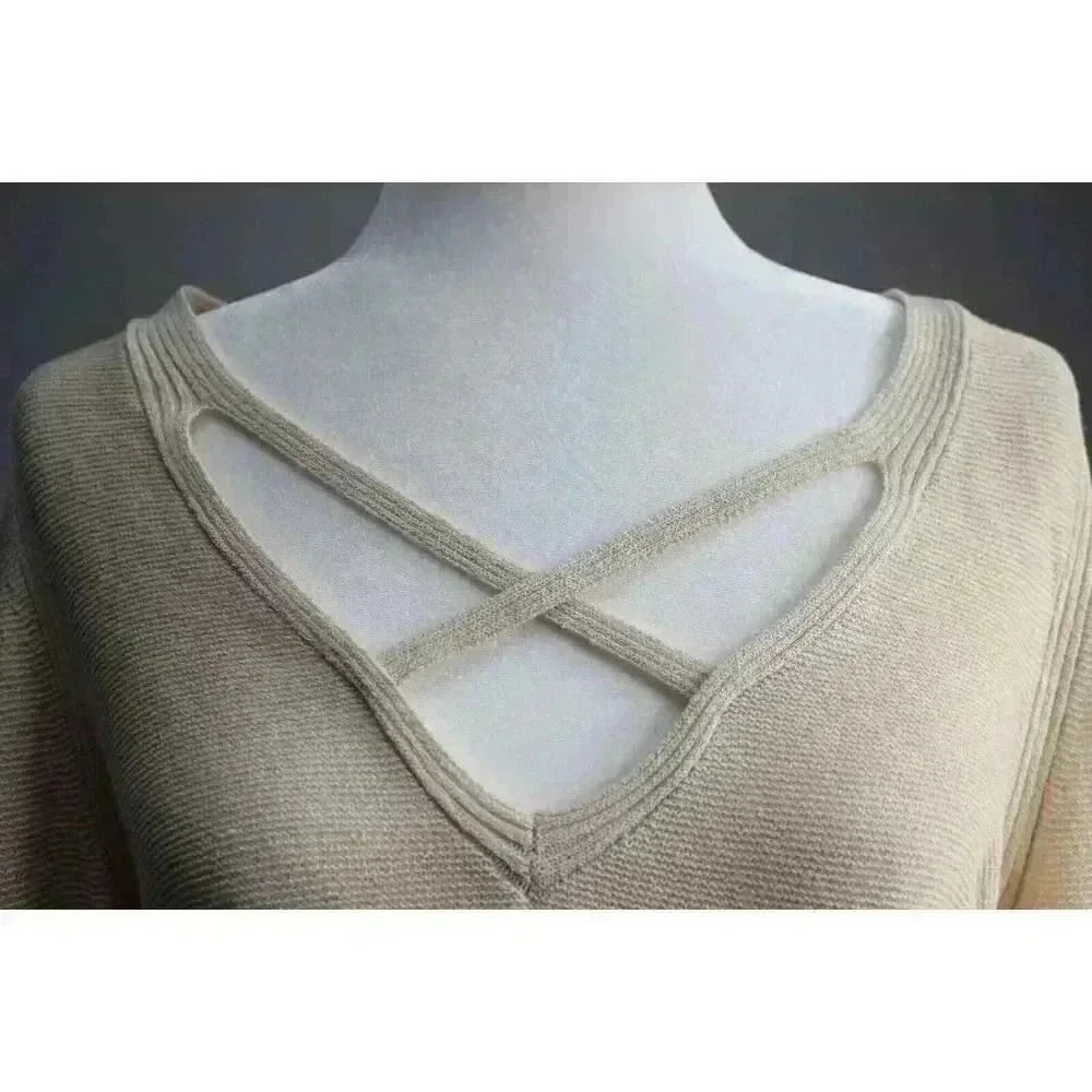 NWT Free People Women's Large Crisscross V-Neck Long Sleeve Tunic Sweater Cream - Picture 12 of 16